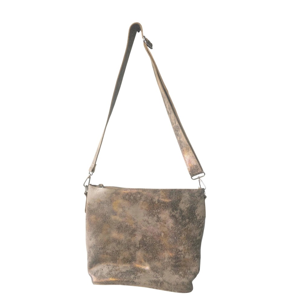 Cofi Genuine Leather Metallic Distressed Crossbody Shoulder Bag Bronze Gold